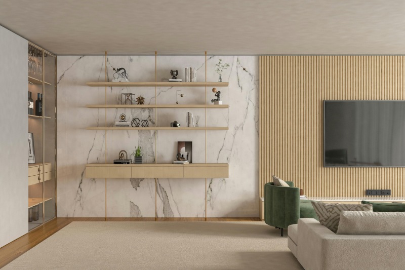 在系統櫃內嵌折疊桌板，拉出秒變臨時辦公區，真正實現坪效最大化。